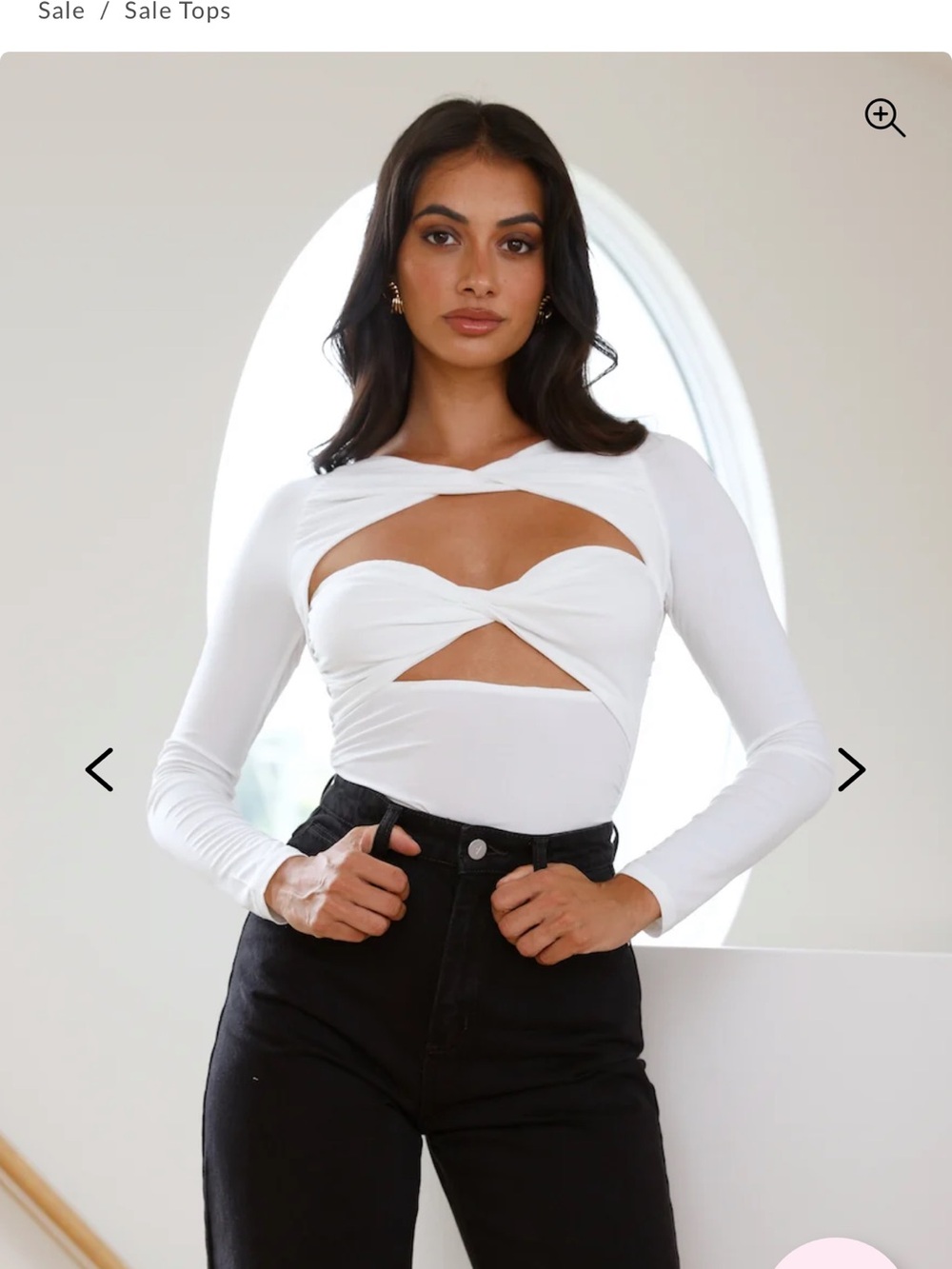 Hello Molly White Twist Cutout Long Sleeve Bodysuit